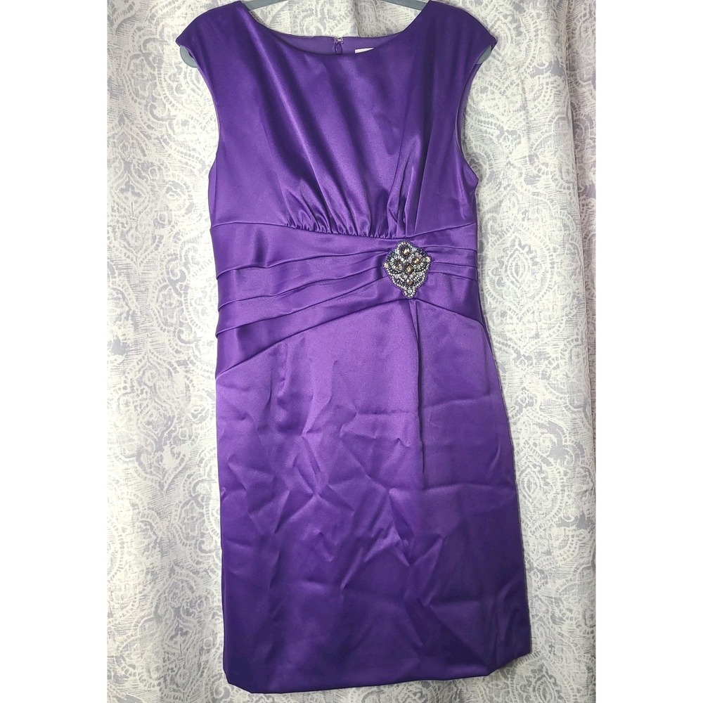 Coldwater Creek Purple Dress Size 12  Satin Sheath Cocktail Dress Embellished